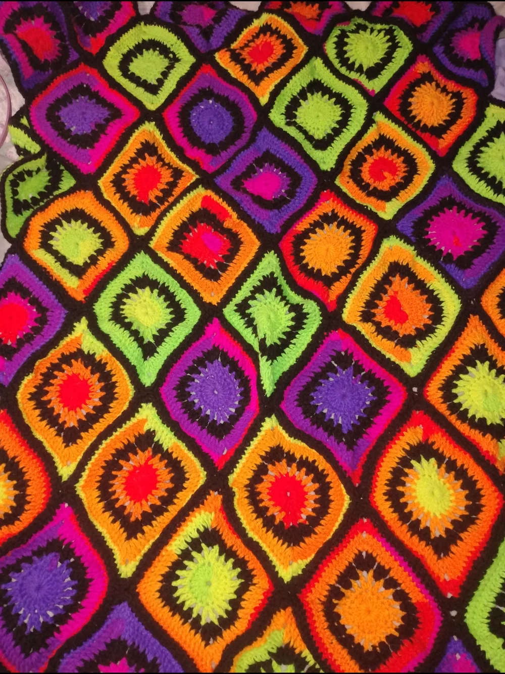 Handmade Vibrant Neon Crochet Baby Blanket - Multicolor